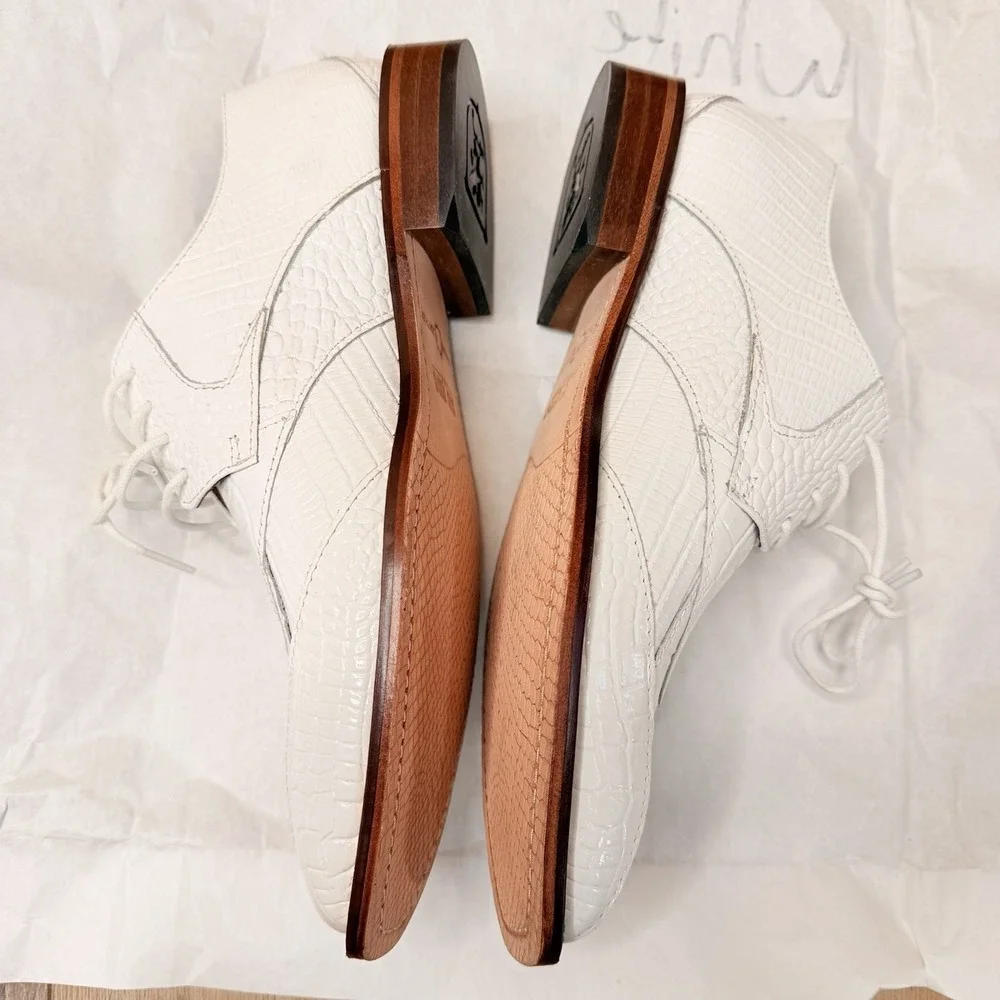 Stacy Adams Tristano Modified Bike Toe‎ Oxford Shoes White 25694-100 SZ-7 M
